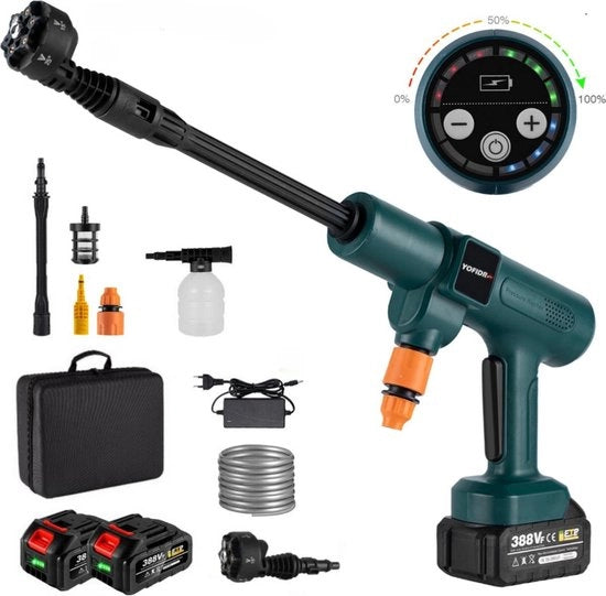 6 in 1 Pulitore ad Alta Pressione - Pulitore di Terrazza - Kit Portatile - Pulitore ad Alta Pressione Portatile - Senza Fili - Con Accessori - Borsa di Carico - 2 Batterie Lithio - 3500 mAh - 200 Bar - 18V