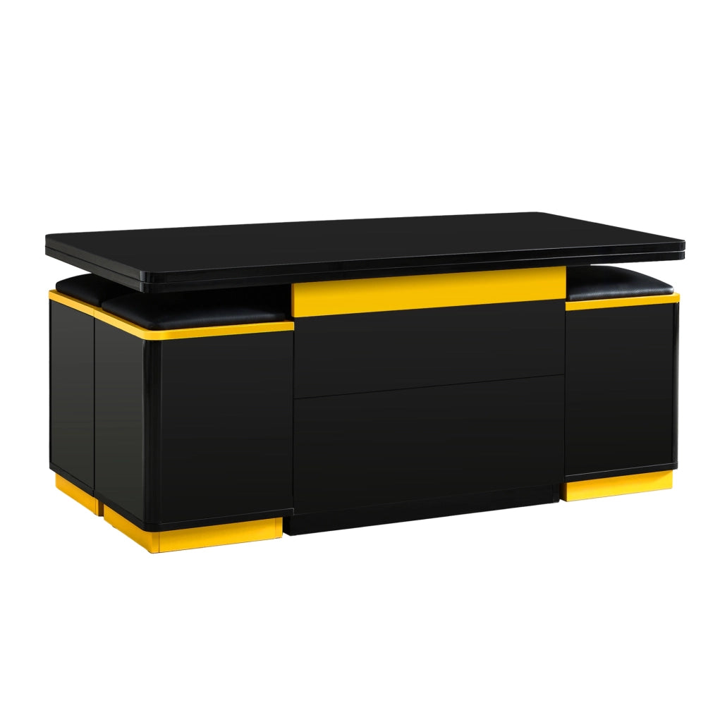 Tavolino da caffè 100x50x43 cm; sollevabile e pieghevole con contenitore; MDF e pannello truciolare nero