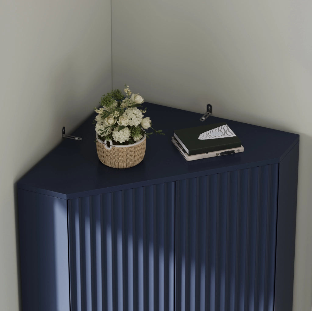 Armadio angolare salvaspazio 60 x 60 x 172 cm in MDF blu con ripiani regolabili