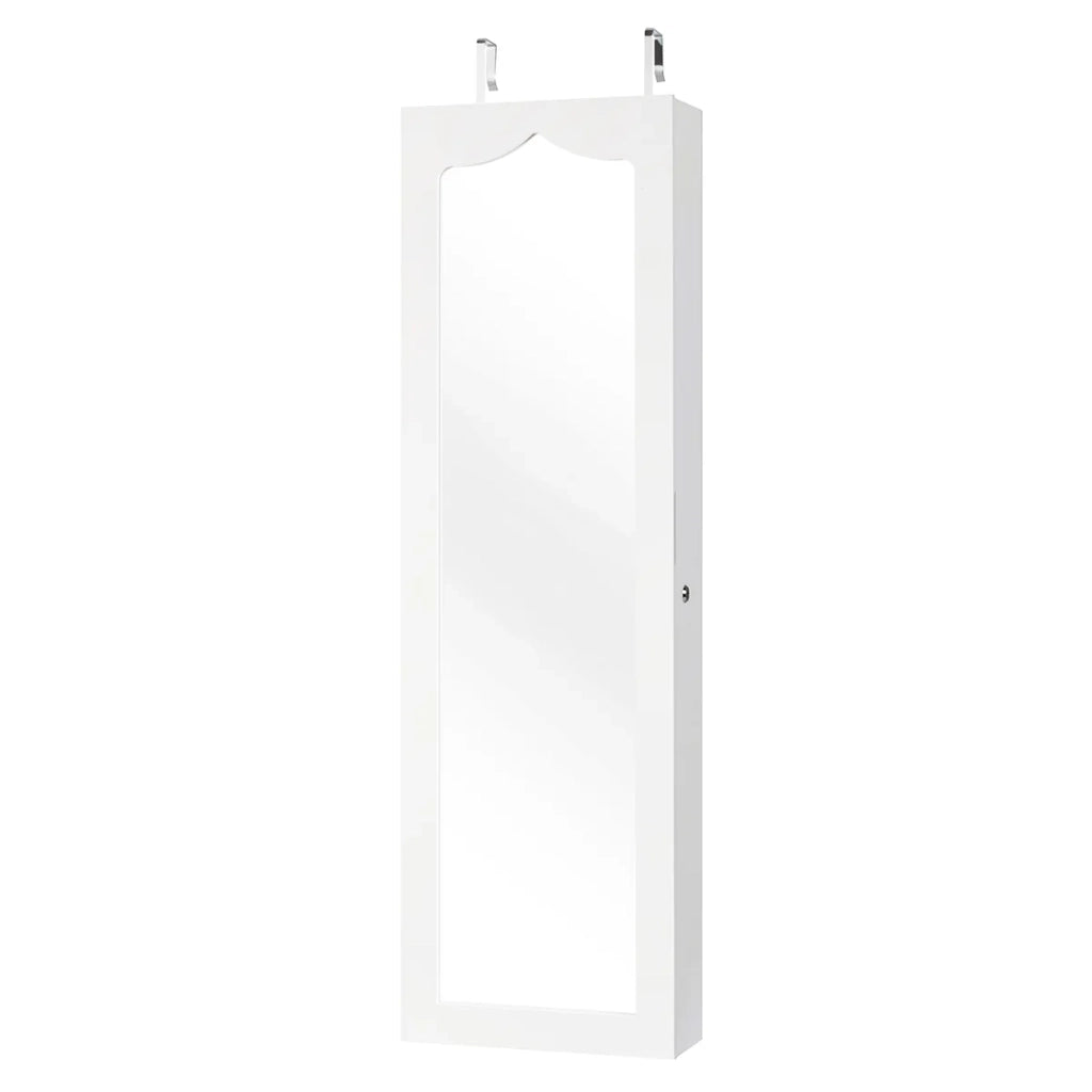 Mobiletto portagioie da parete 36,5 x 11,5 x 120 cm con specchio e luci LED automatiche design MDF bianco 20_0020727