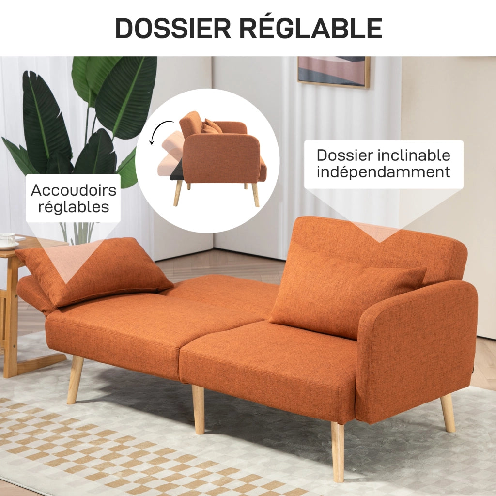 Divano letto 3 posti inclinabile ¨C zephmum ¨C tessuto effetto lino marrone