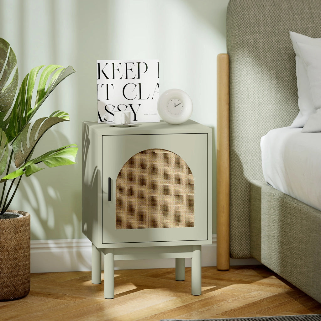 Comodino con porta in rattan ¨C zephmum ¨C verde chiaro 40x35x58 cm