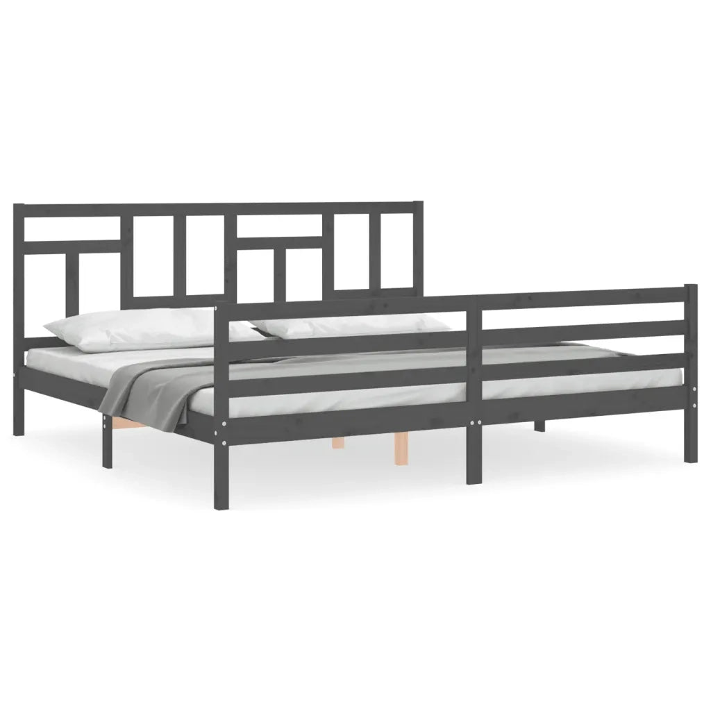 Giroletto con Testiera-Struttura Letto con testiera Grigio 200x200 cm in Legno Massello 523211