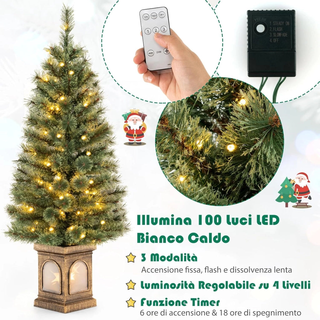 Albero di Natale Artificiale da 120 CM con Aghi di Pino, Albero di Natale con 116 Punte di Ramo, 100 Luci LED, 3 Modalità Dinamiche, Timer, Luminosità Regolabile e Telecomando