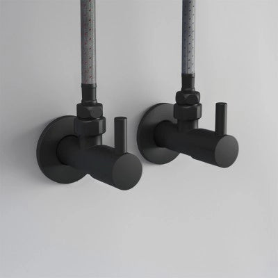 Coppia valvole da arresto tonde nero opaco attacchi 1/2G x 3/8G