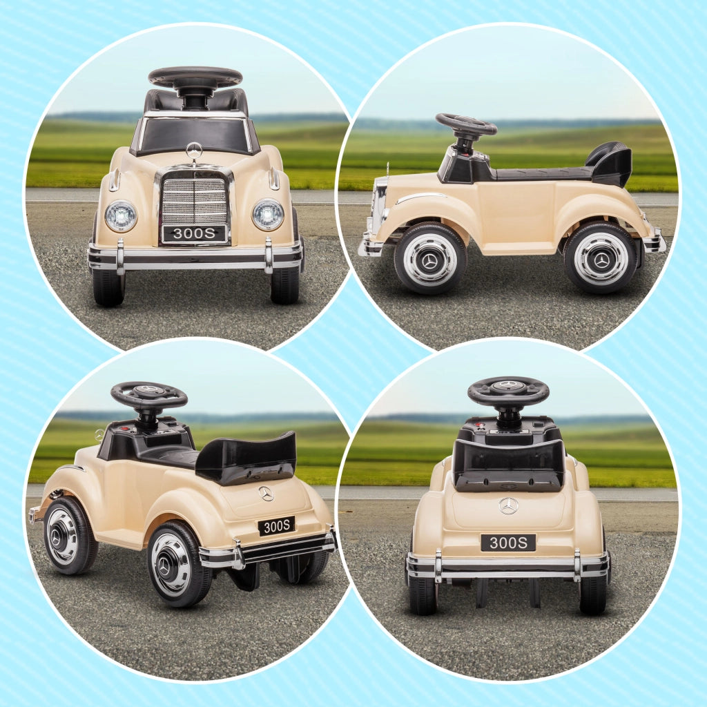 Macchina Elettrica per Bambini 18-48 Mesi Licenza Mercedes-Benz con Musica, Beige