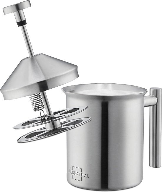 Melcostruttore manuale in acciaio inossidabile - 400 ml - Perfetto per la creazione di schiuma di latte grazie alla doppia setola e al meccanismo di compressione speciale.