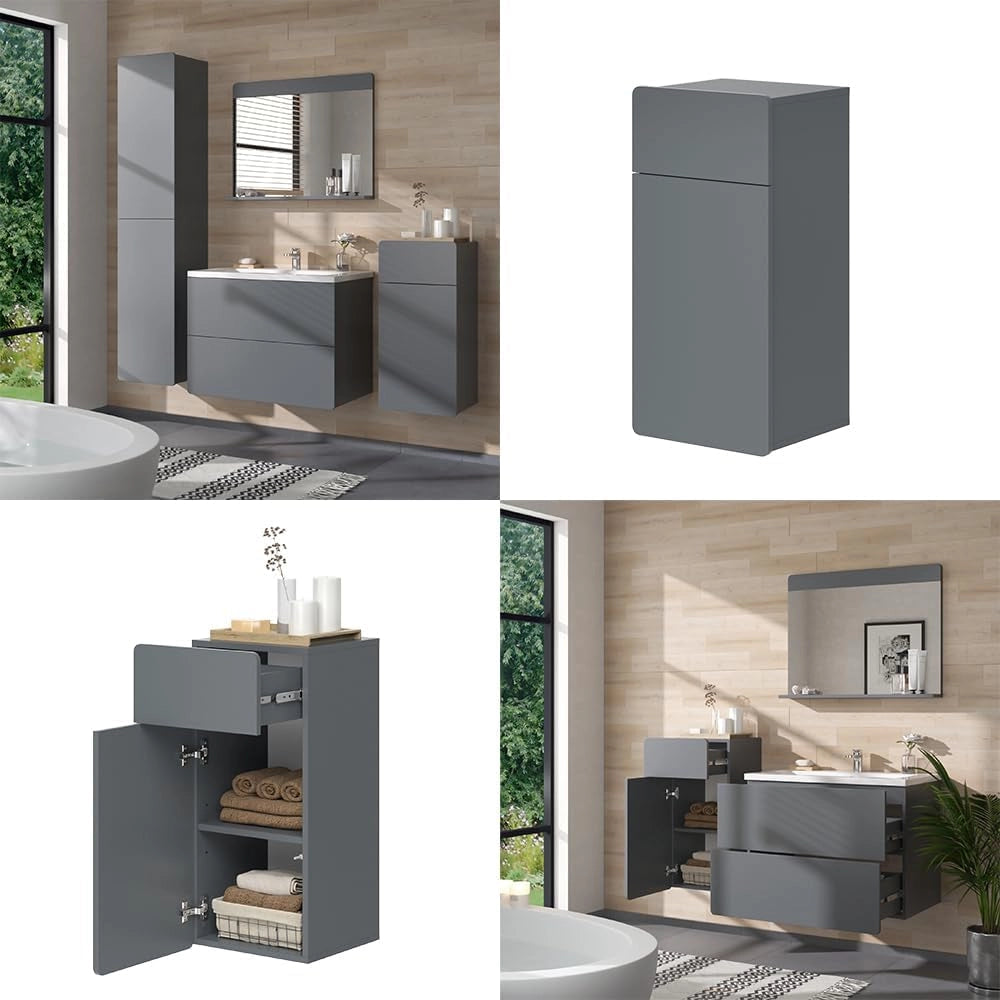 Mobiletto bagno Izan, Grigio, 36.6 x 76.6 cm, a parete, combinabile con altri mobili da bagno Izan