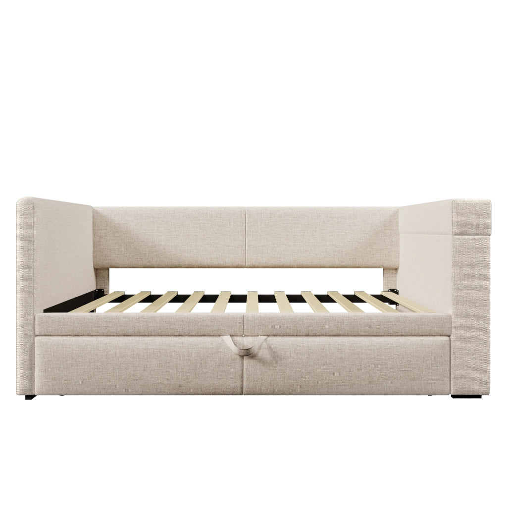 Divano letto estraibile 90x200 cm, letto singolo con porta USB e Tipo-C, beige, senza materasso