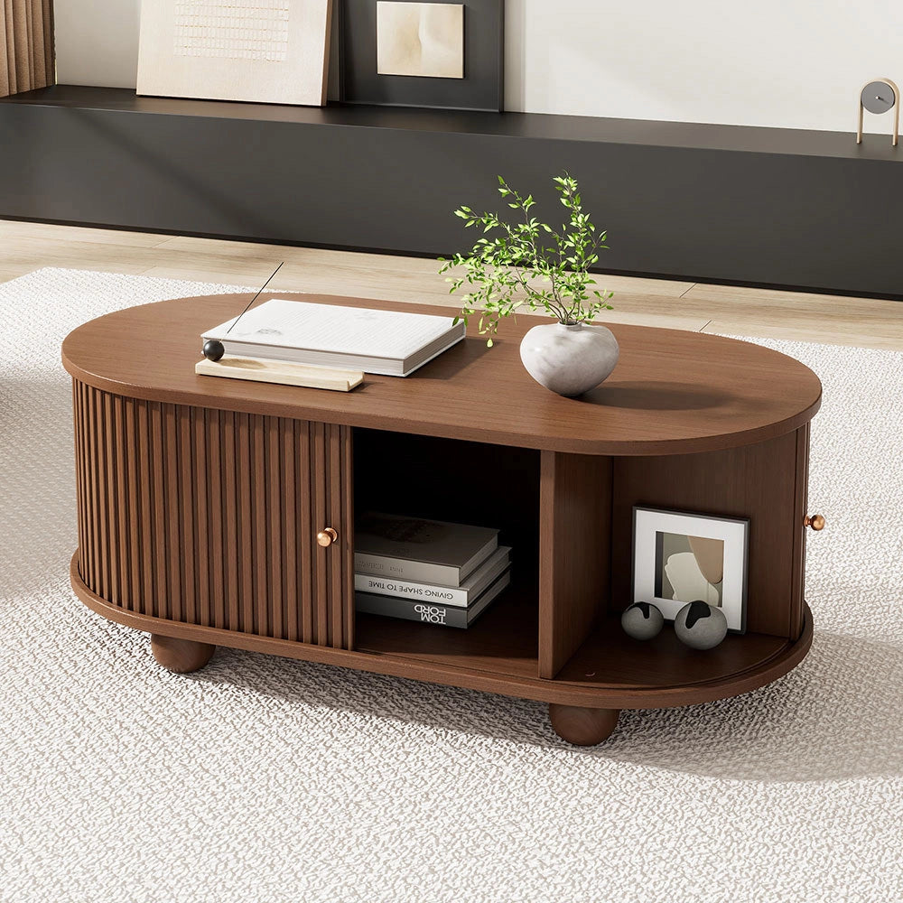 Tavolino noce - Xylo - 100x50cm porte scorrevoli 360°