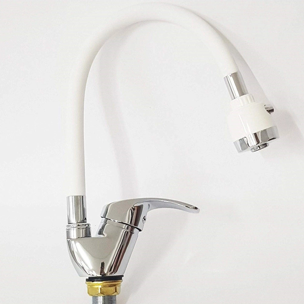 Trade Shop - Miscelatore Lavello Colore Bianco Cromato Lavandino Doccetta Flessibile Snake -