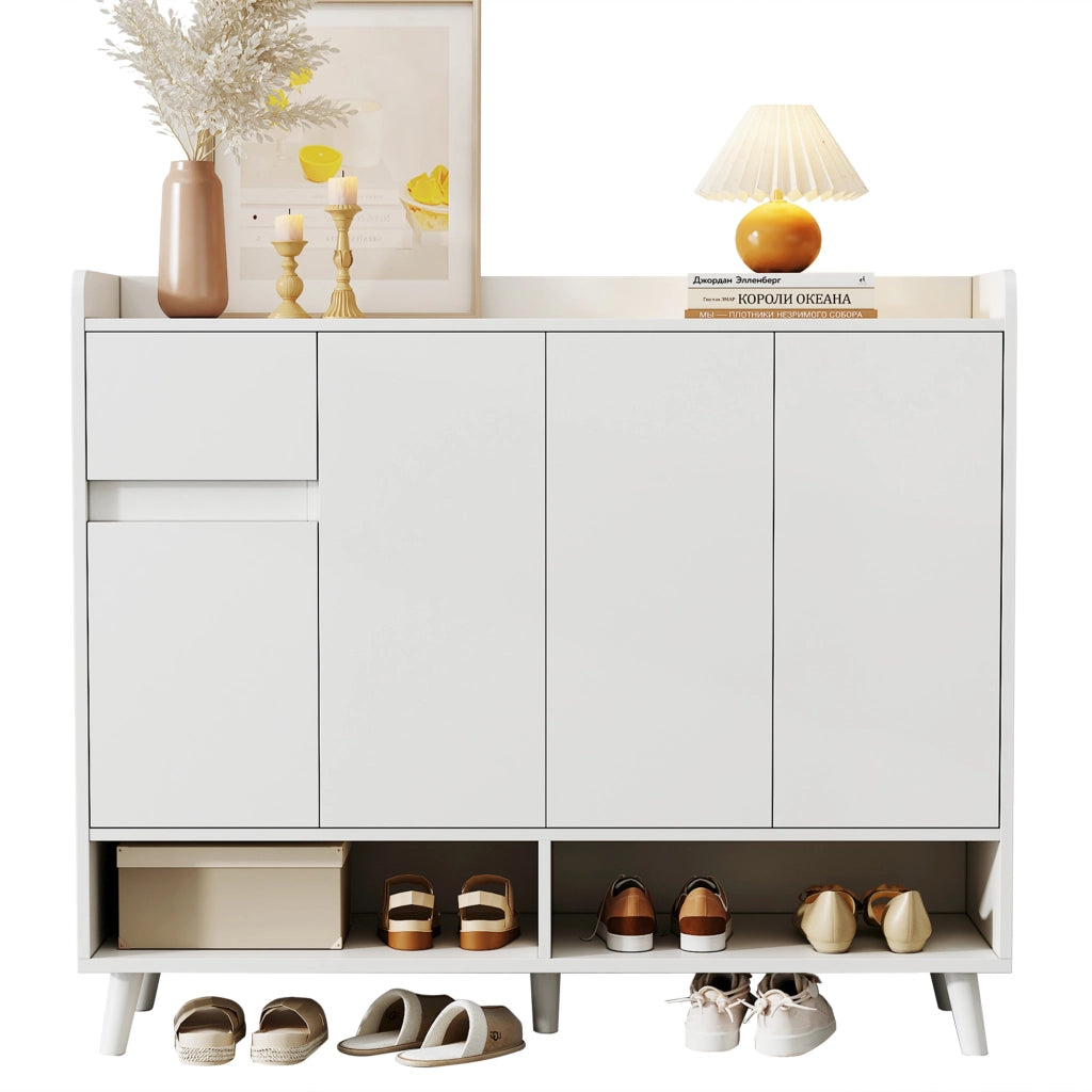 Credenza e madia con 4 ante, 1 cassetto e ripiano regolabile, per soggiorno e cucina, bianco, 120 × 35 × 99 cm