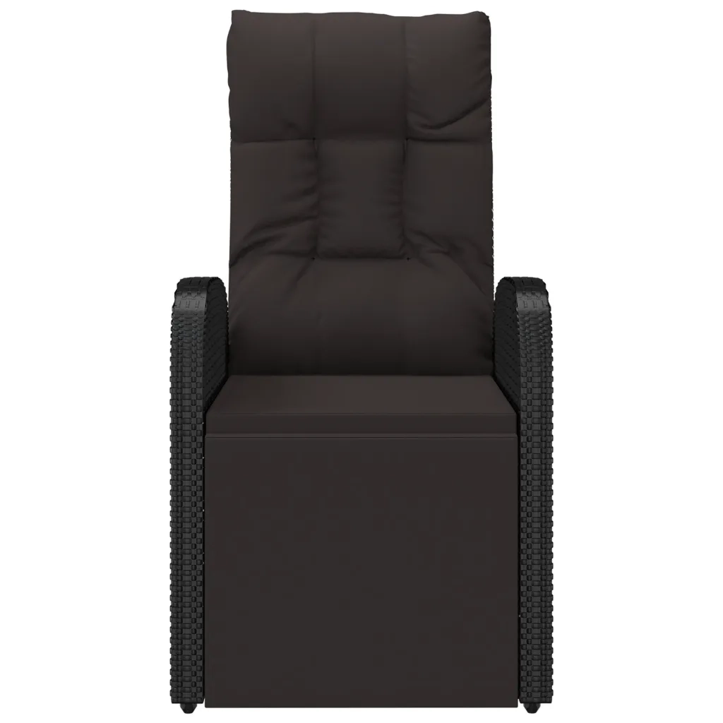 Sedia da Giardino Reclinabile con Cuscino in Polyrattan Nero