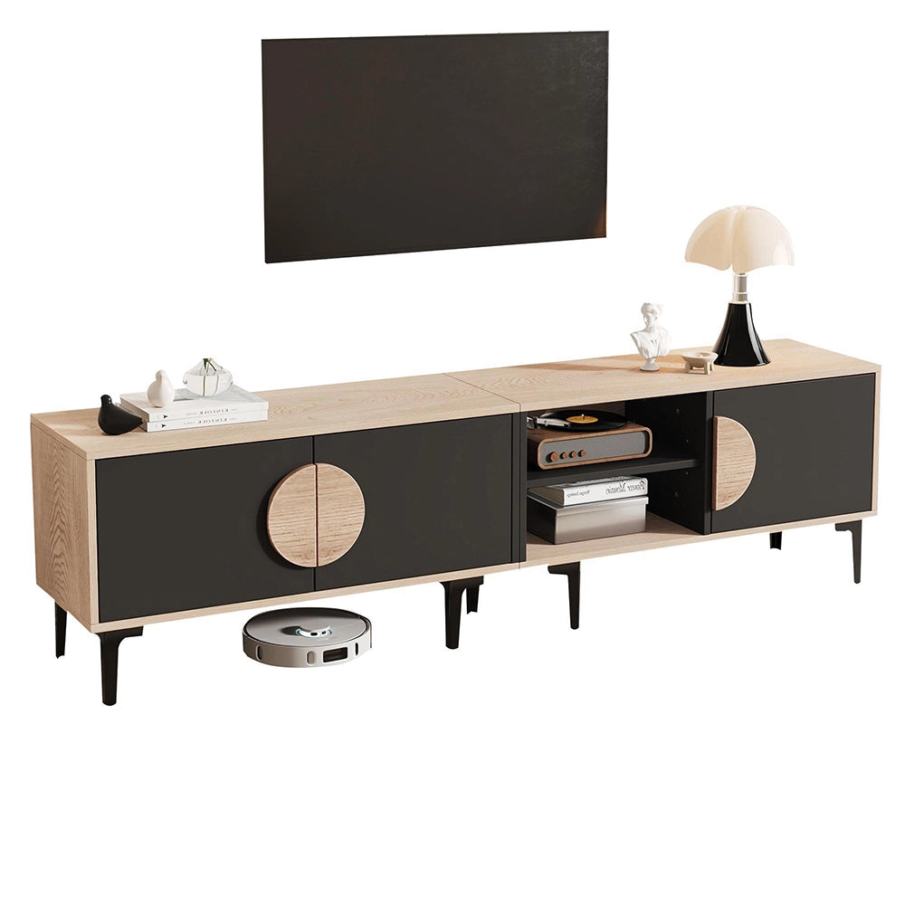 Mobile TV Basso 180x35x49cm - Xylo - 2 Ante, Colore Legno e Nero, fino a 80"