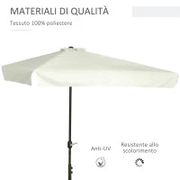Ombrellone Semicircolare per Parete da Terrazza e Giardino con Manovella, 2.5x2.3m, Crema