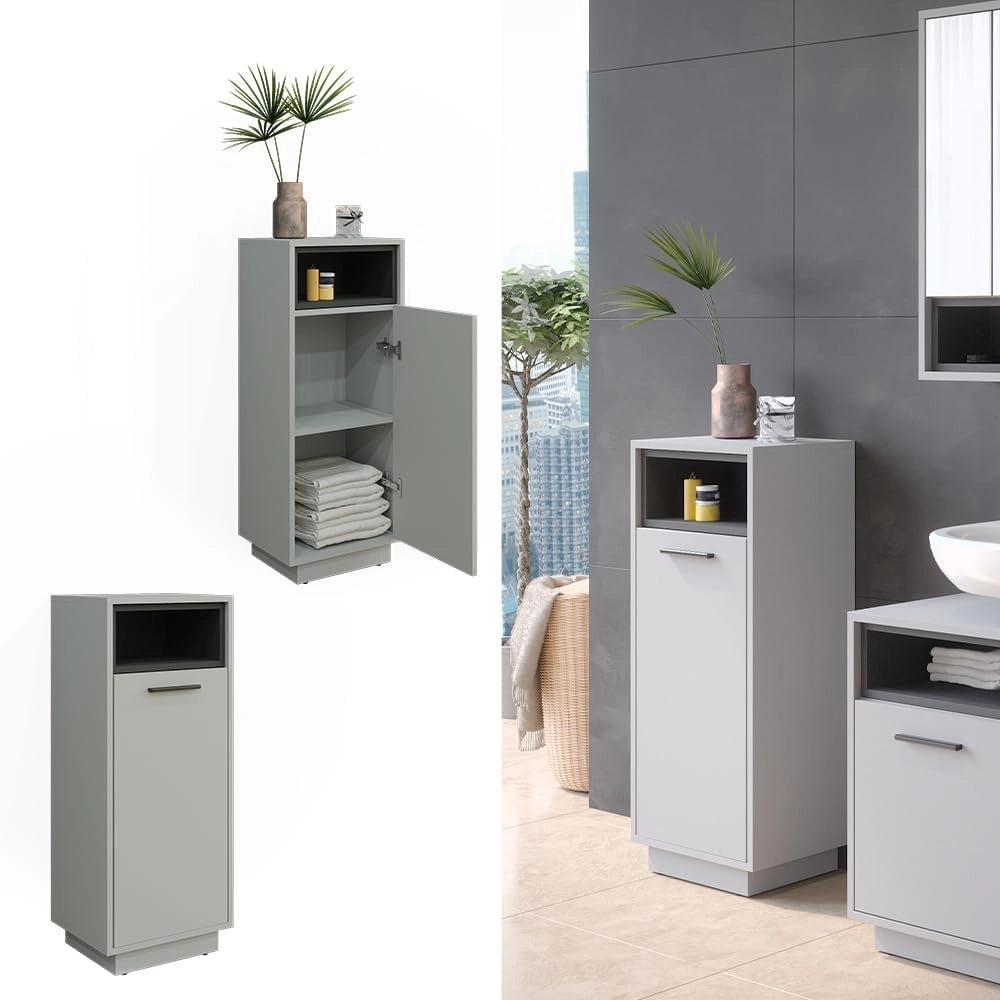 Mobiletto bagno Beatrice, Grigio, 38 x 93 cm, per la conservazione in bagno abbinabile alla serie Beatrice