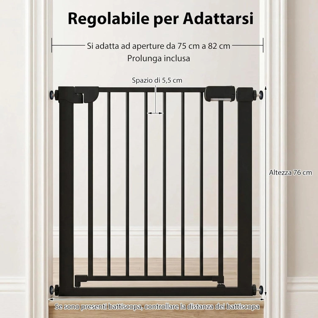 Cancelletto di Sicurezza per Bambini, con Sistema di Chiusura Automatica, Recinto Sicurezza Neonati Animali Domestici, per Porte 75-82 cm (Nero)