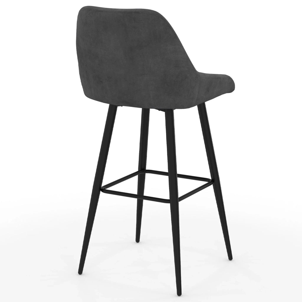 IDMarket - Set di 4 sgabelli da bar THALYA in velluto grigio scuro con mezzi braccioli