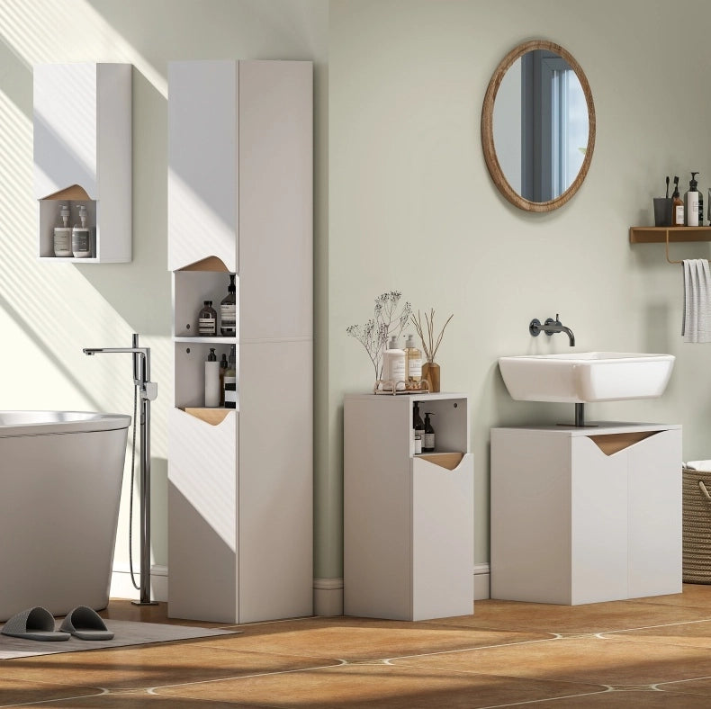 Mobile bagno stretto con ripiani regolabili e vano aperto, bianco
