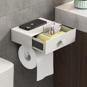 Supporto per carta igienica con box di tovaglioli umidi, senza foratura, supporto per carta igienica con pannello, supporto per carta igienica per bagno e wc, installazione a parete (bianco)