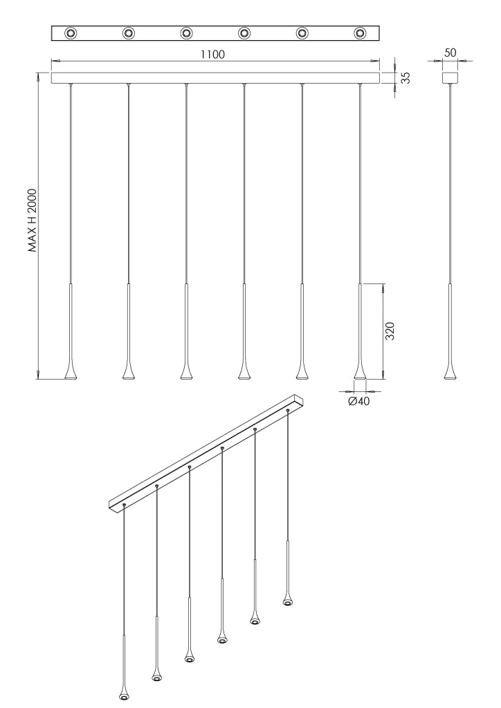 Lampada a Sospensione Susa LED 30W 2790lm 3000K Dimmerabile a taglio di fase, Struttura in Metallo Nero, IP20 - Susa