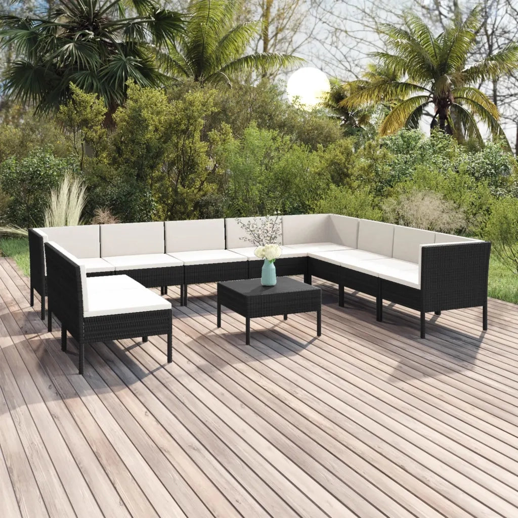 Set Divani da Giardino 11 pz con Cuscini in Polyrattan Nero cod mxl 38397