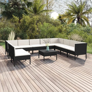 Set Divani da Giardino 11 pz con Cuscini in Polyrattan Nero cod mxl 38397