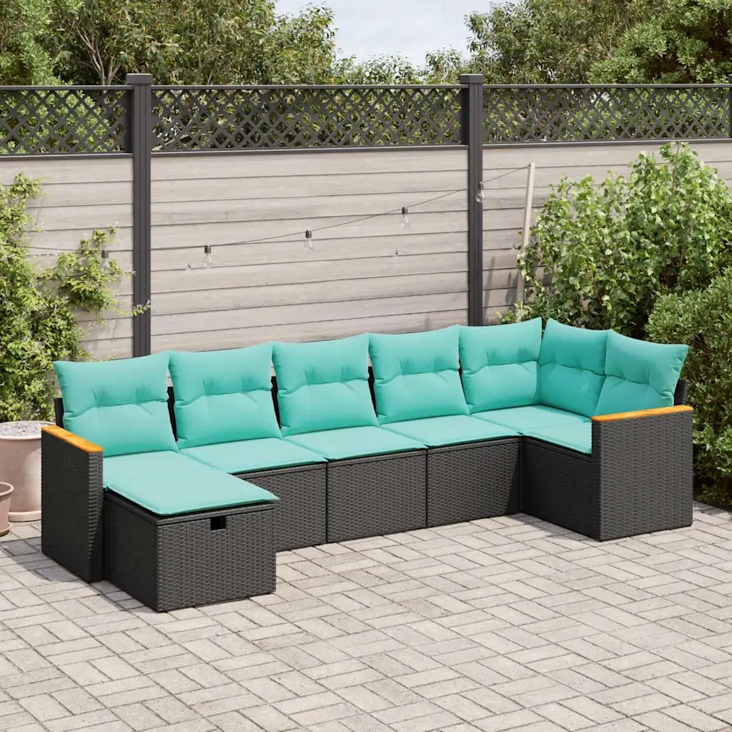 Set Divani da Giardino con Cuscini 7pz Nero Polyrattan