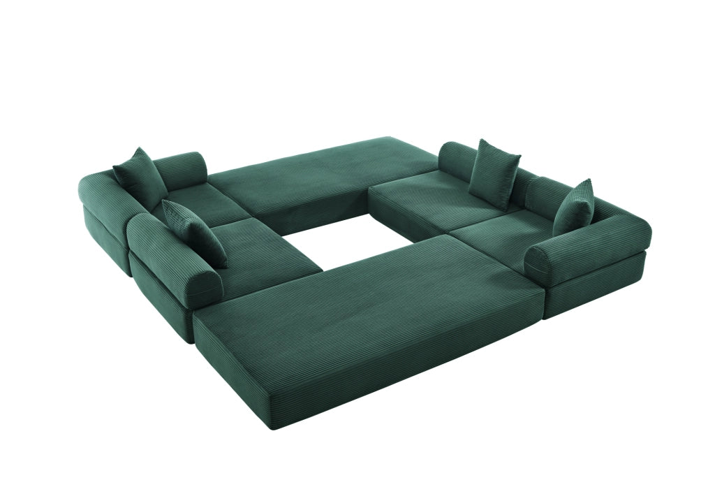 Divano modulare 270x180x64 cm trasformabile in letto; con tasca laterale; corduroy smeraldo
