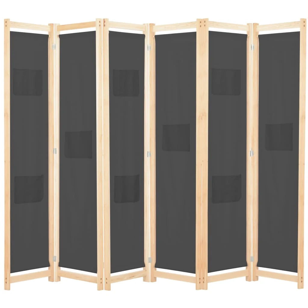 Divisorio divisorio mobile decorativo 6 pannelli grigio 240 x 170 x 4 cm tessuto 0802086