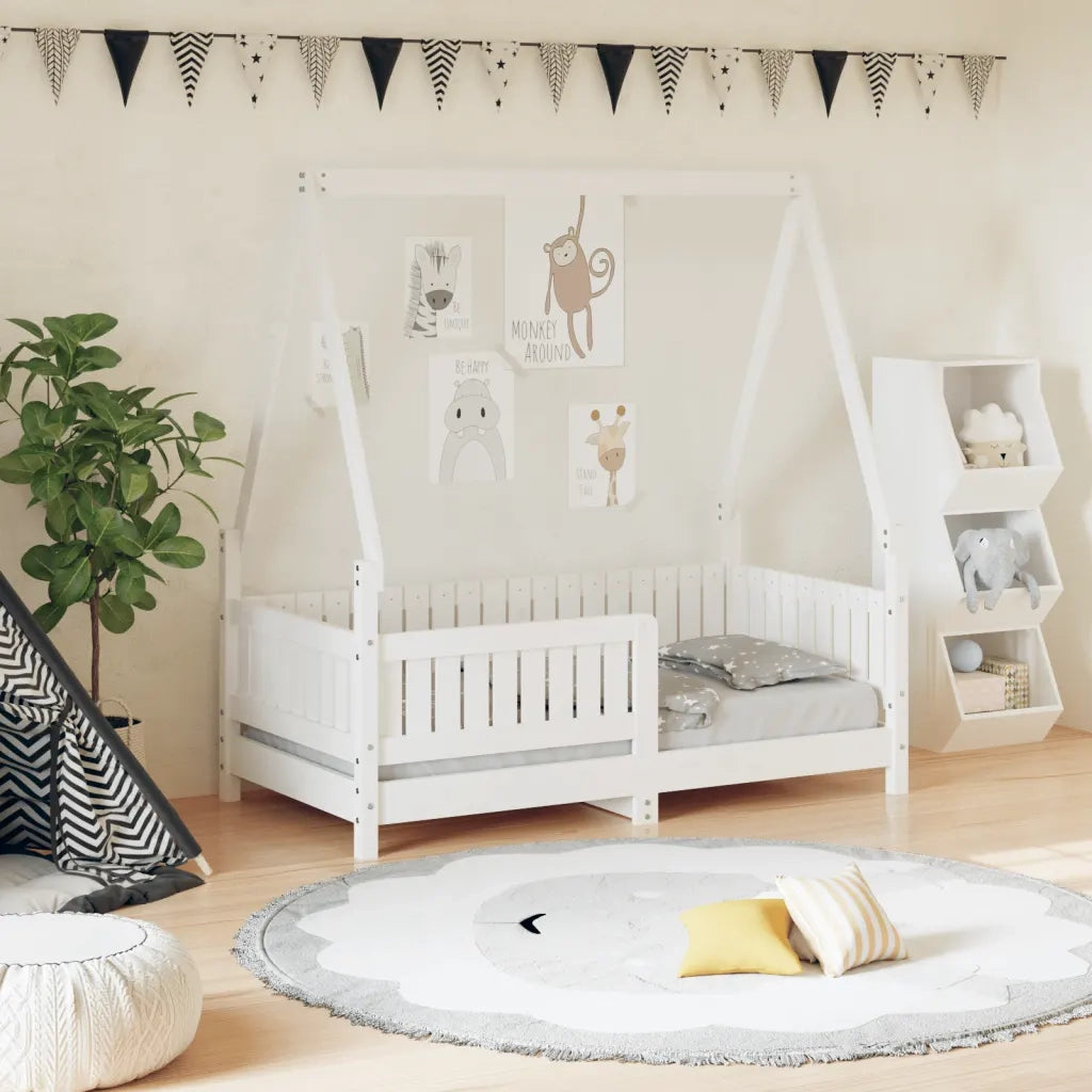 Giroletto per Bambini | Letto Infantile | Lettino Bianco 70x140cm in Legno Massello di Pino