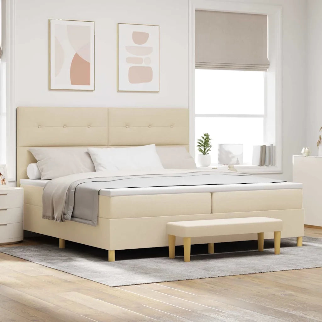 Letto a molle con materasso Crema 200 x 200 cm Tessuto 3344329