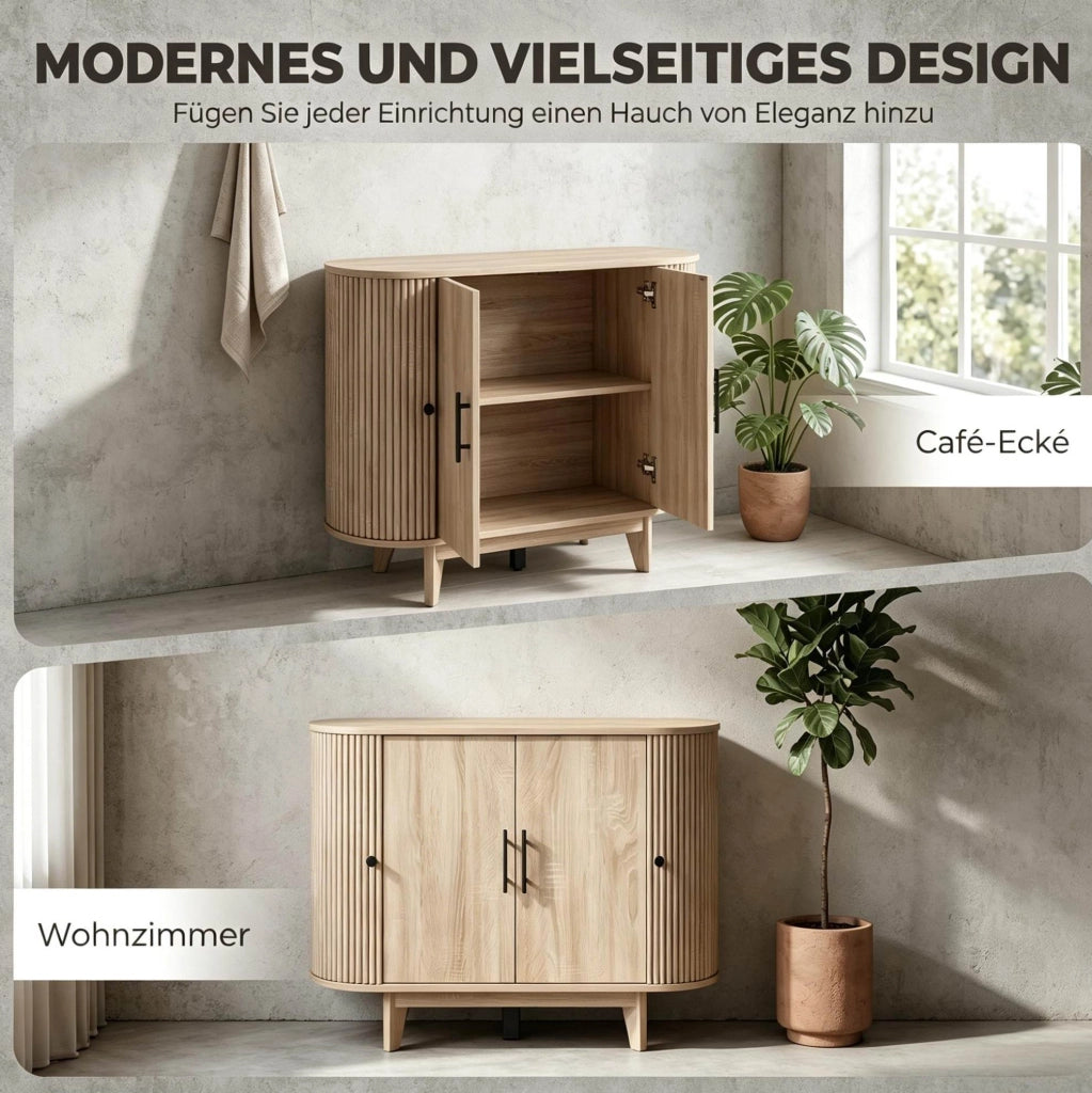 Buffet in MDF con effetto quercia e ripiani regolabili, 90x40x76 cm, colore nero