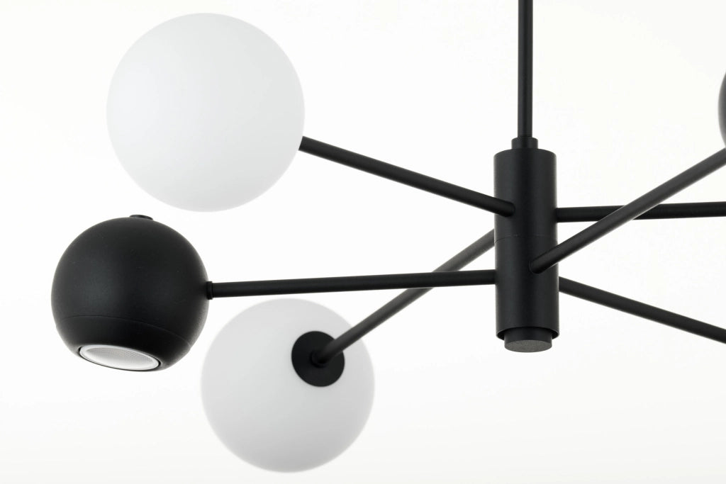 Lampadario MOKA Jupiter nero, 6 luci G9/GU10, sfere