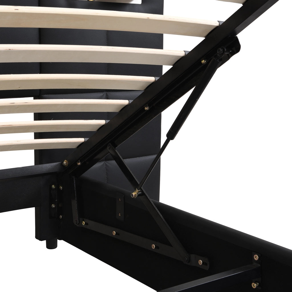 Letti contenitori 180x200 cm; sollevabile idraulico con USB e ricarica wireless; PU nero (Senza materasso)