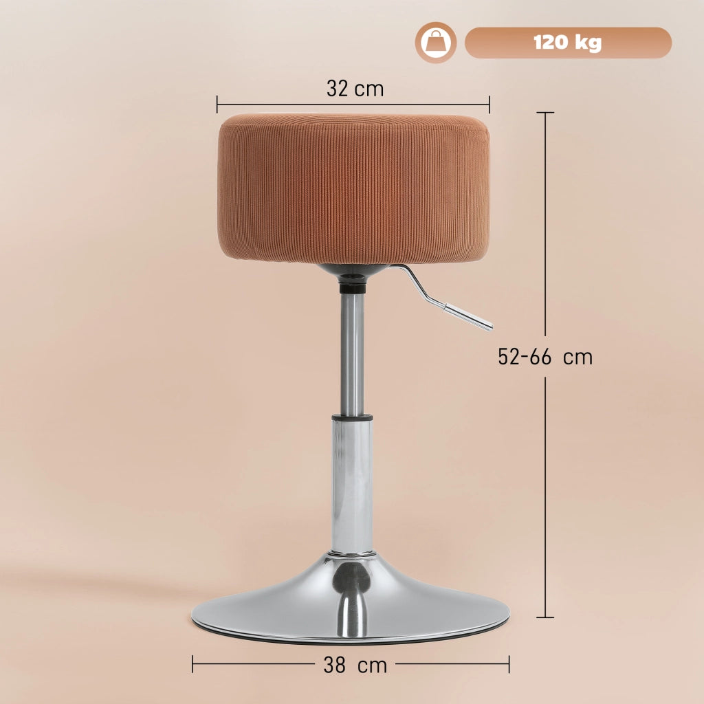 Sgabello Regolabile in Altezza 52-66 cm con Rivestimento in Velluto ¨C zephmum ¨C Marrone