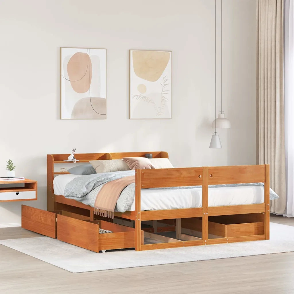 Letto senza Materasso Marrone Cera 140x190 cm in Legno di Pino 3307136