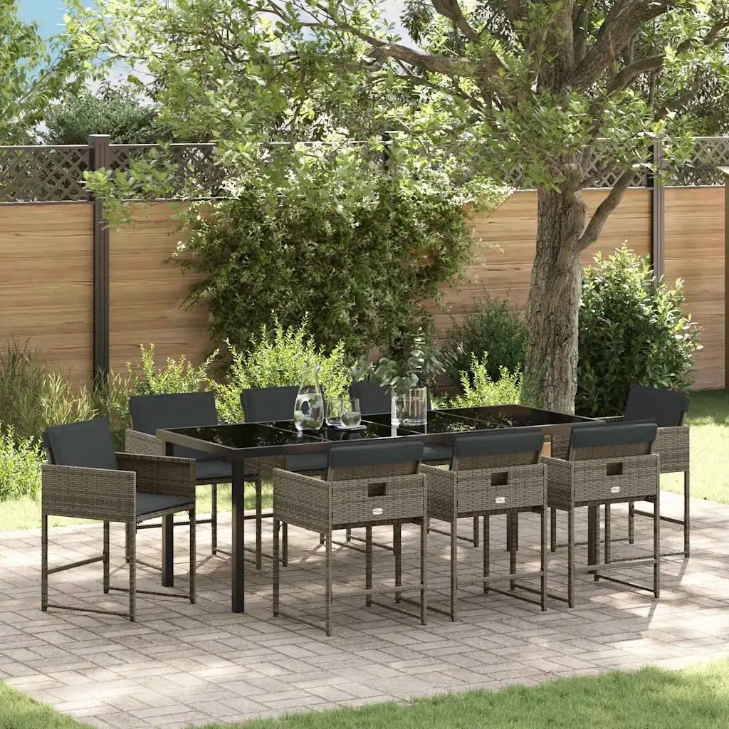 Set da Pranzo per Giardino 9 pcs Grigio polyrattan