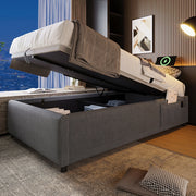 Letto singolo con cassettoni - Xylo - 90??200 cm - Grigio - USB-C