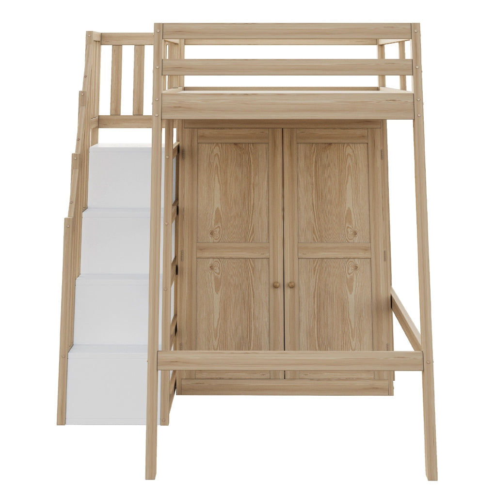 Letto a soppalco 90x200 cm con armadio e scala contenitore