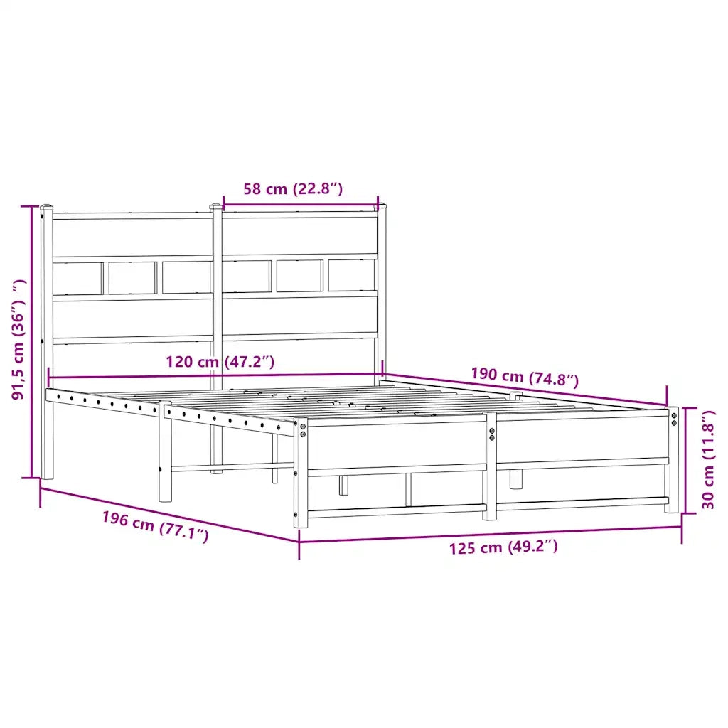 Giroletto senza Materasso in Metallo-Struttura Letto Rovere Sonoma 120x190 cm 993128