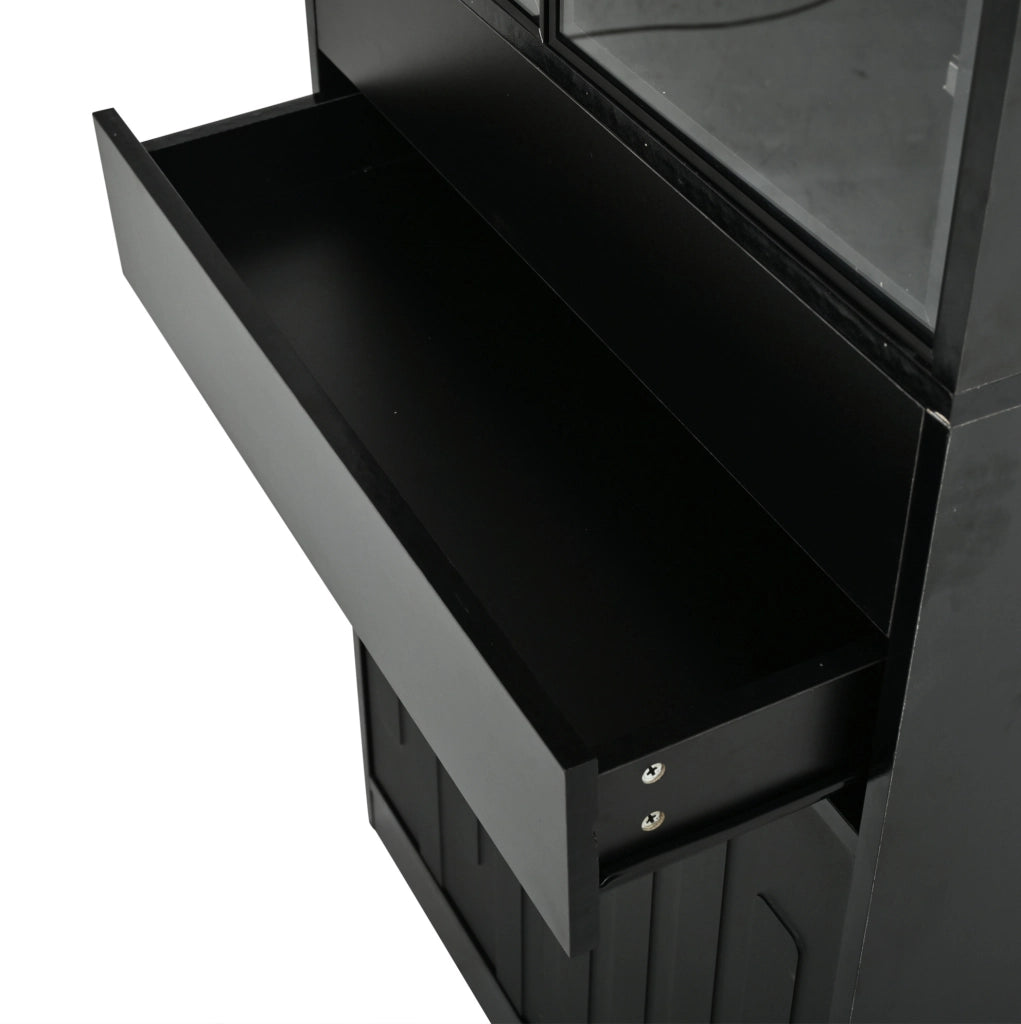 Vetrina alta LED 70x34x180 cm con 2 cassetti; ante in vetro; nero