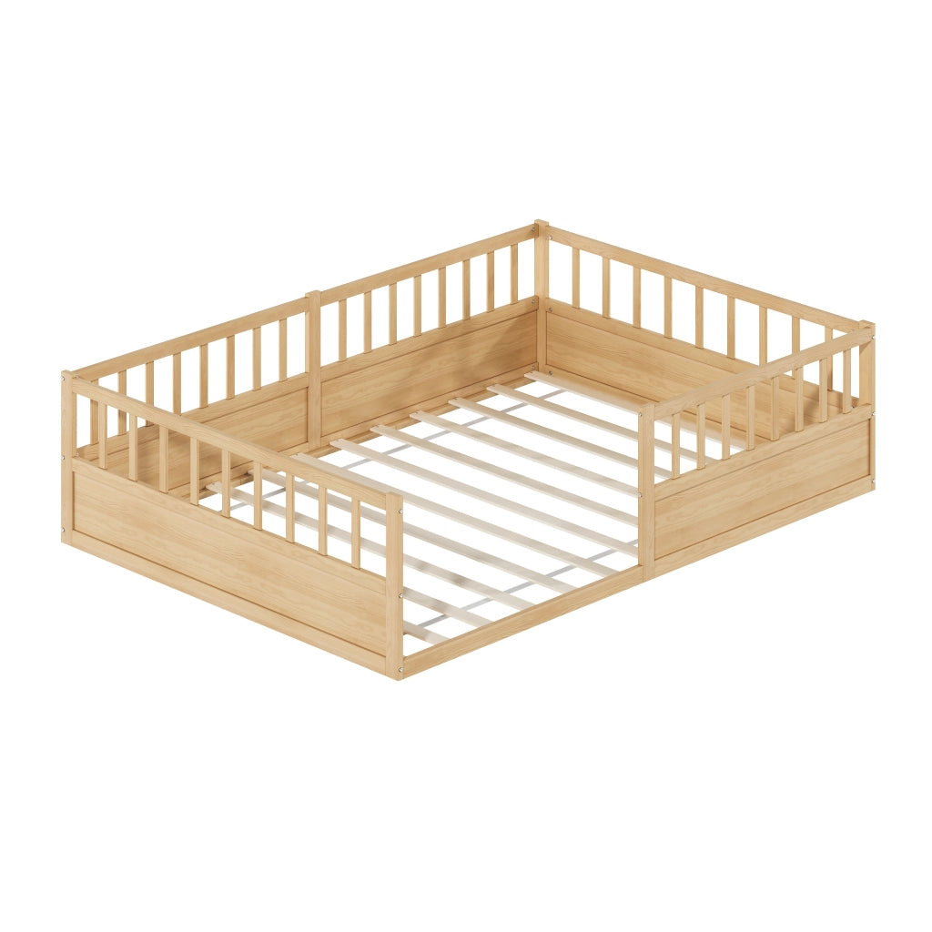 Letto per bambini, 140 x 200 cm, struttura in legno massello, sponde di sicurezza, colore naturale