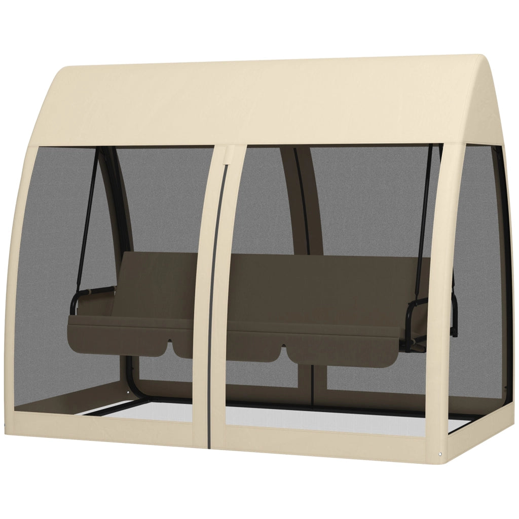 Balancelle da giardino 3 posti con cuscini ¨C zephmum ¨C beige 240x140x197 cm