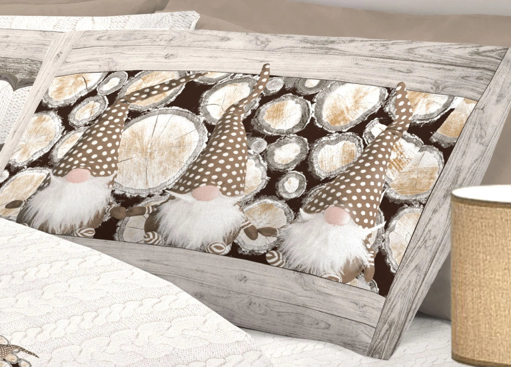 Completo Lenzuola Linea Pensieri Delicati 100% Cotone Disegno Gnomi - Singolo - Beige