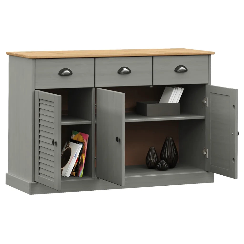Credenza Cassetti VIGO 113x40x75 cm Legno Massello Pino Grigio 353192