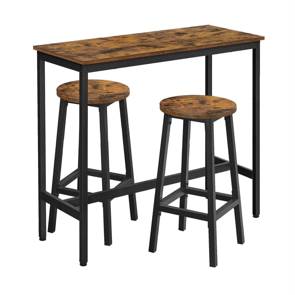 Set tavolo da cucina e sgabelli da bar con 2 sgabelli da bar 100 x 40 x 90 cm per sala da pranzo struttura in acciaio marrone in stile industriale 12_0005421