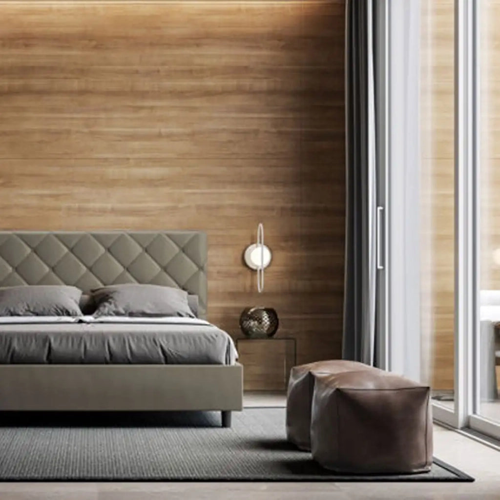 Letto matrimoniale con rete imbottito 160x210 similpelle cappuccino Priya