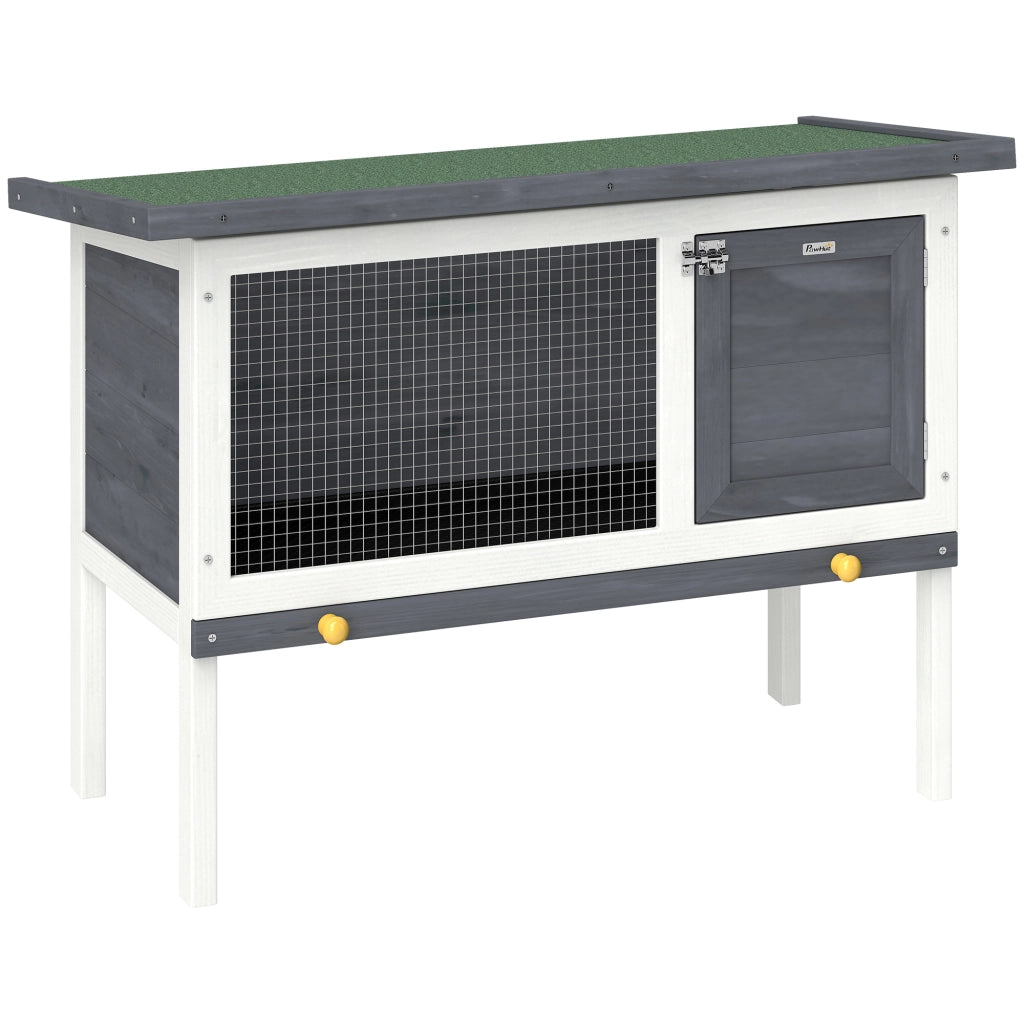 Casetta per conigli rialzata in legno con tetto apribile e cassetto estraibile ¨C Xylo ¨C 90x45x65 cm Grigio