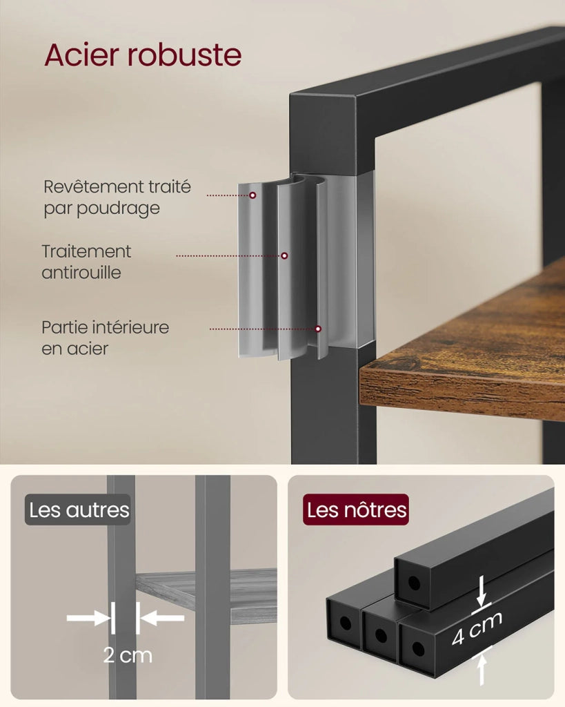 Libreria a 4 ripiani scaffale a scala robusta struttura in ferro stile industriale marrone 12_0004255